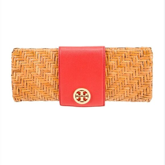Tory Burch Orange Wicker Rattan Clutch - Picture 1 of 9